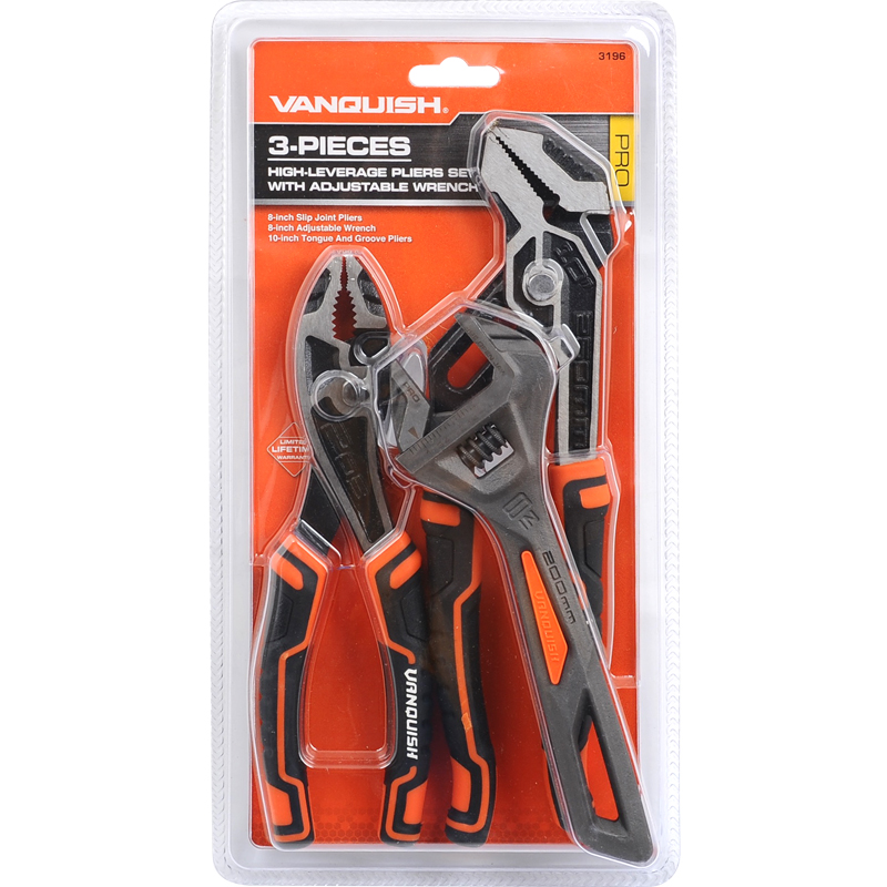 3-PIECES HIGH-LEVERAGE PLIERS SET WITH ADJUSTABLE WRENCH